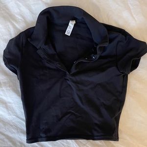 Alo Cropped Black Polo Shirt XS